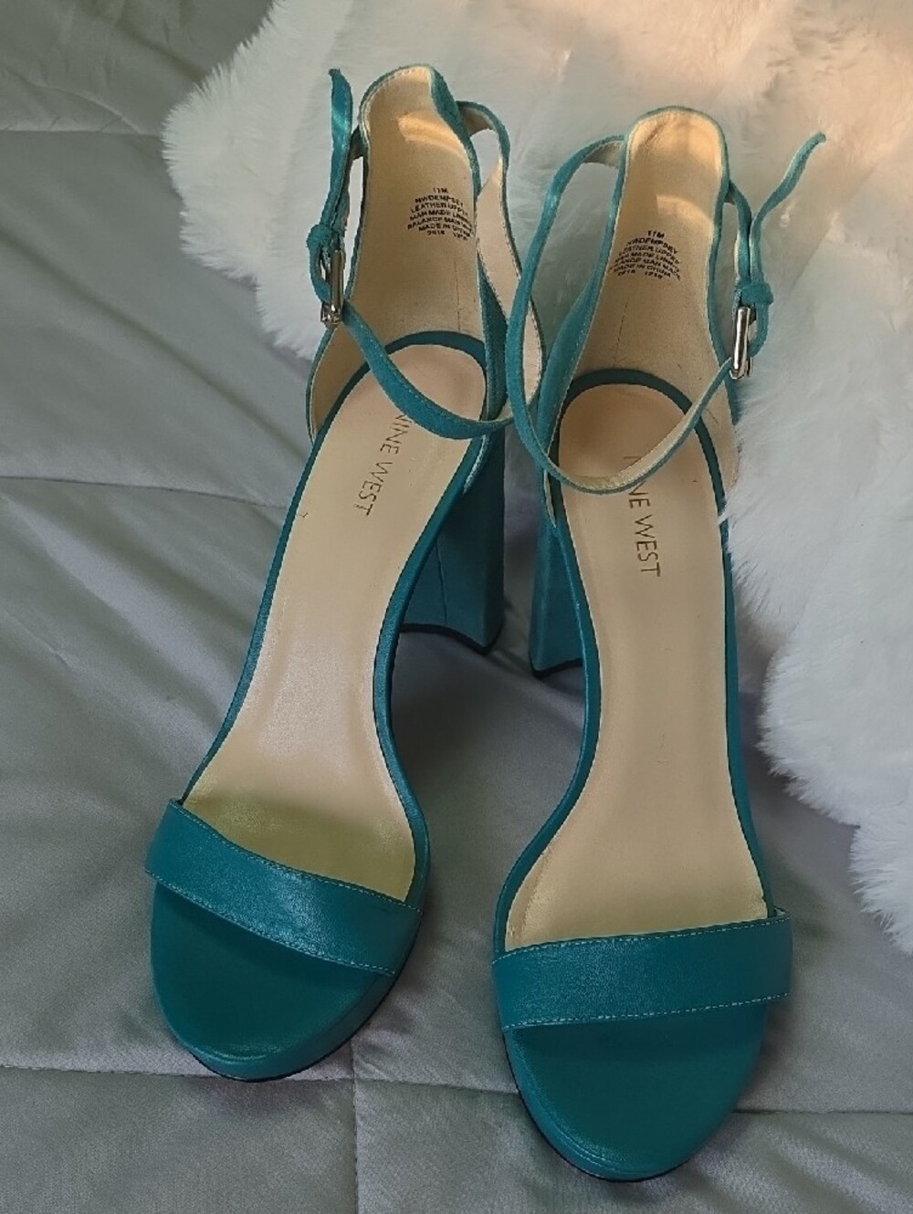 Nine West Teal Open-Toe Ankle-Strap Block Heels - Picture 7 of 9